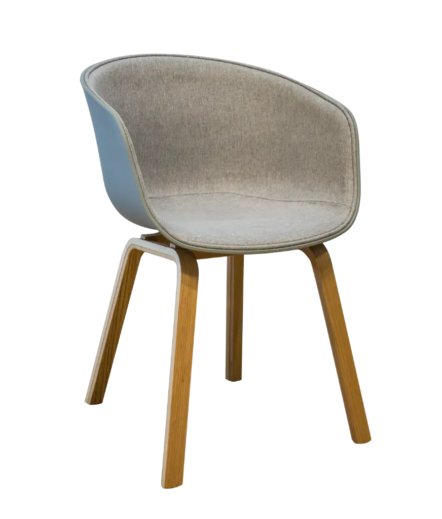 Sillon tapizado lino Base de Madera Blanco