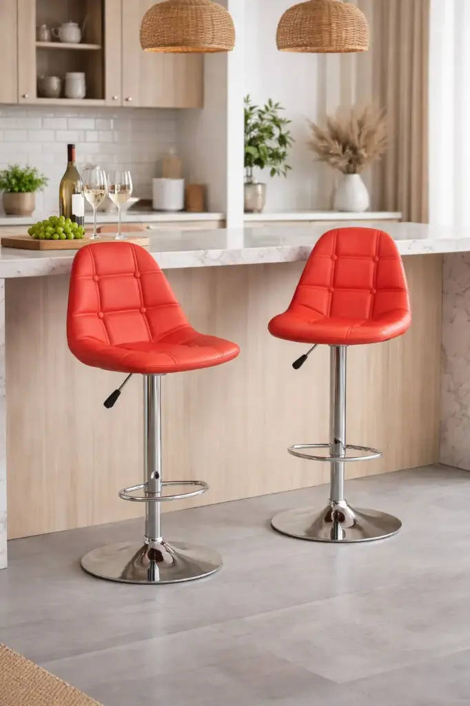 Set 2 Banqueta Capitone Cromo Rojo