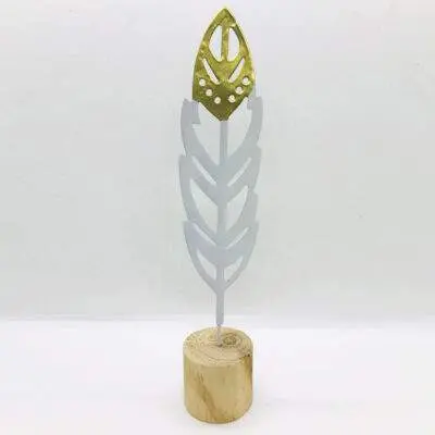 Adorno Decoración De Interior, Pluma Con Base De Madera