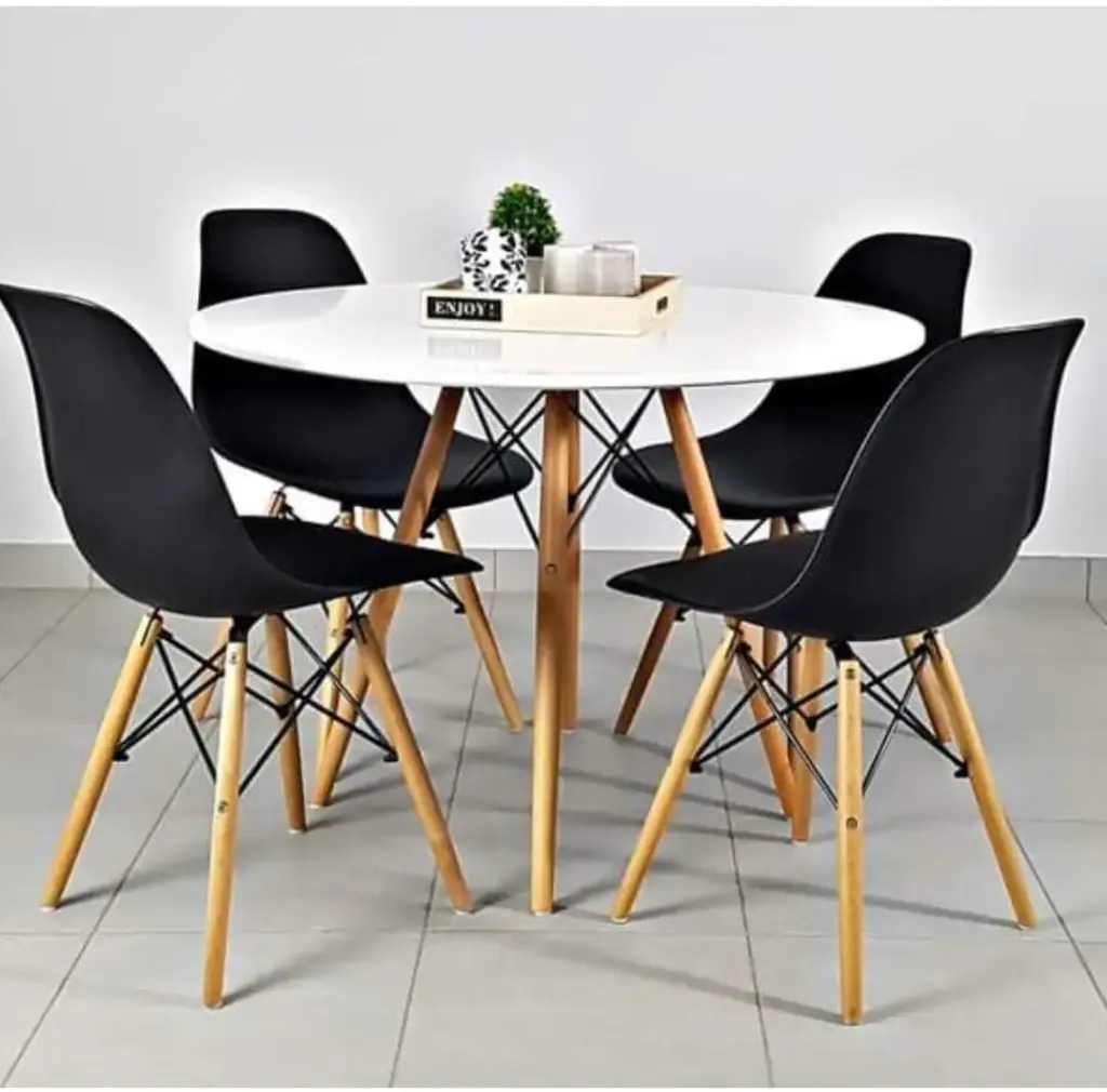 Combo Mesa Eames 100cm Blanco + 4 Sillas Eames Negro