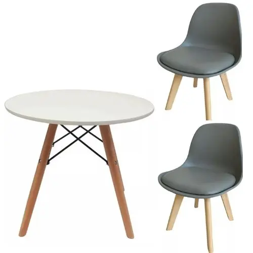 Combo Mesa Eames + 2 Sillas Tulip Kids Niños Gris