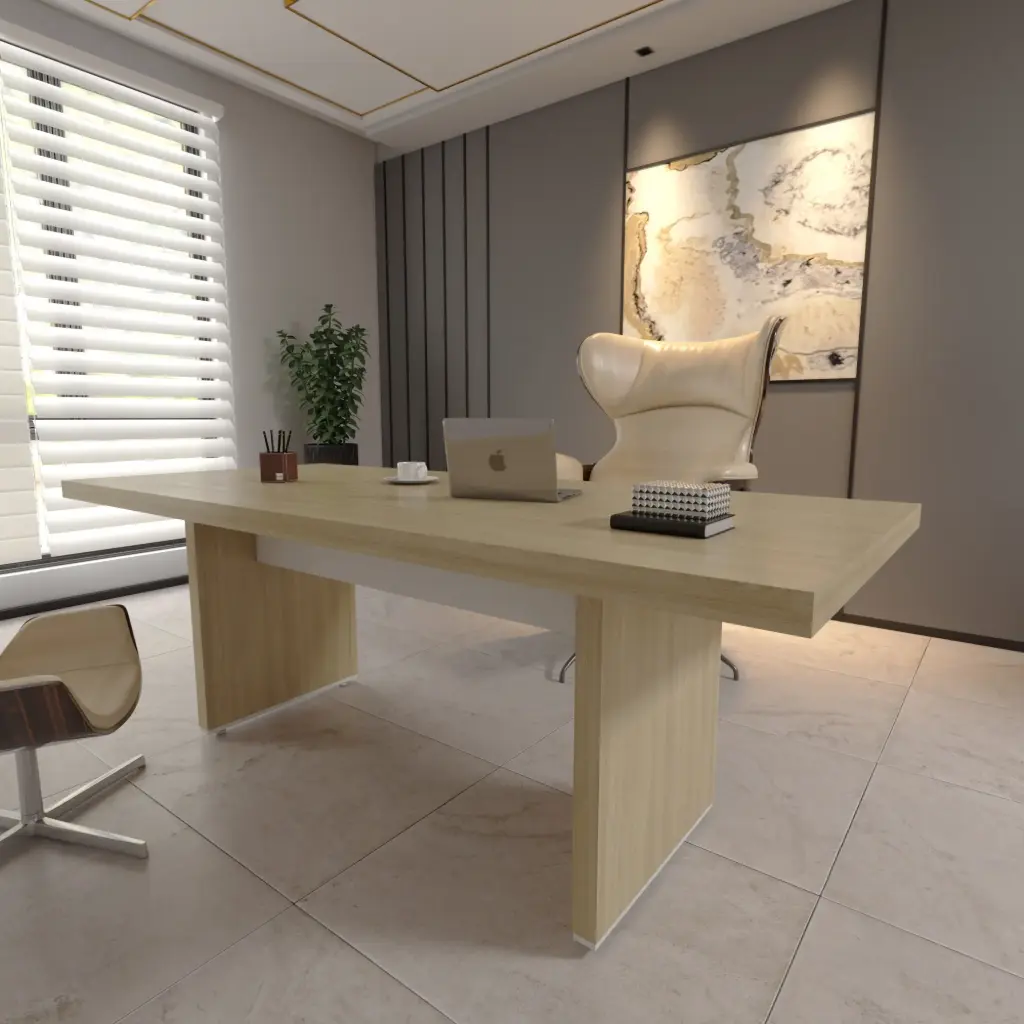 Mesa Reunión 200x90 Madera y Blanco