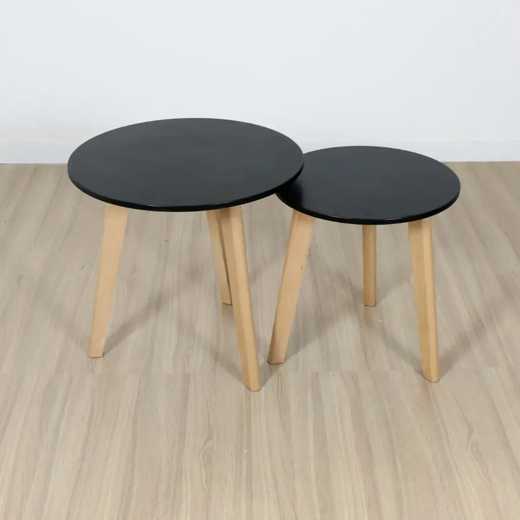 Mesa ratona doble redonda laqueada Negro