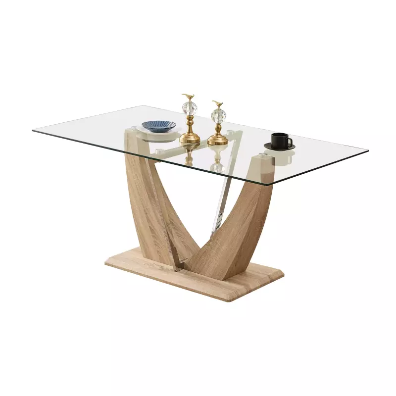 Mesa vidrio 160x90cm base mdf en V