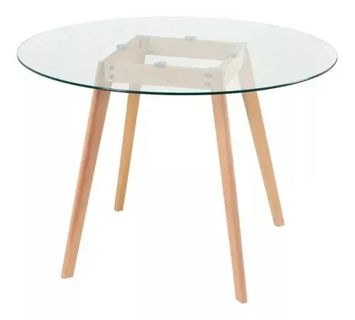 Mesa vidrio Tulip 110cm Patas de madera