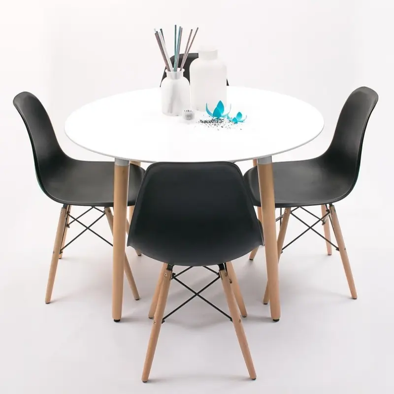 Combo Mesa Eames 100cm Blanco + 4 Sillas Eames Negro
