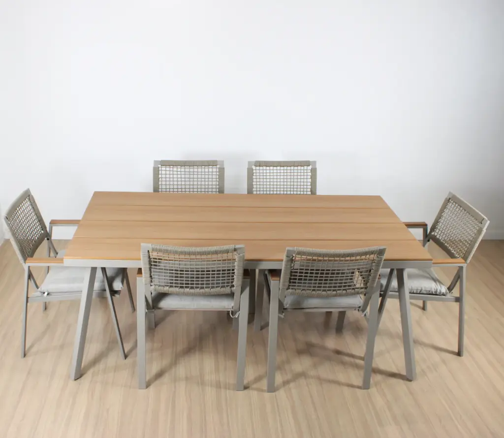 SET IPANEMA MESA Y 6 SILLAS KAKI