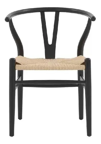 Silla Wishbone madera maciza Negro/Natural