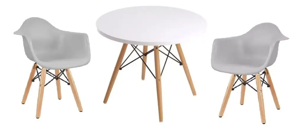 Combo Mesa Eames Blanco  + 2 Sillas Eames Kids Niños Gris