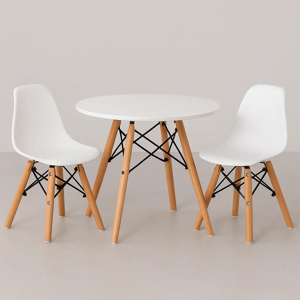 Combo Mesa Eames Blanco + 2 Sillas Eames Kids Niños Blanco