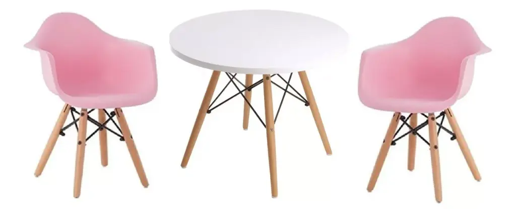 Combo Mesa Eames + 2 Sillon Eames Kids Rosa