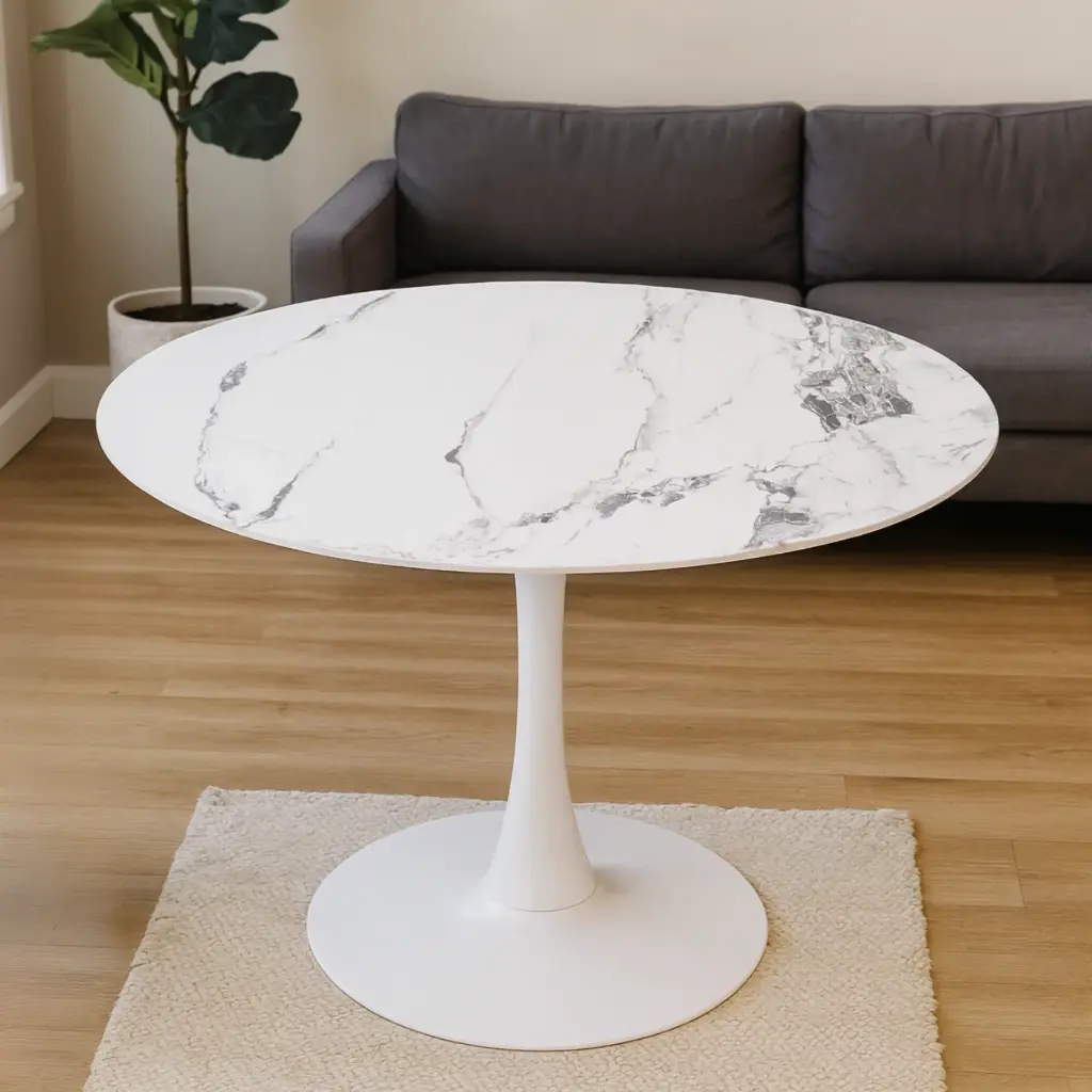 Mesa Tulip Ovalada Marmol 130 X 80 Cm Blanco