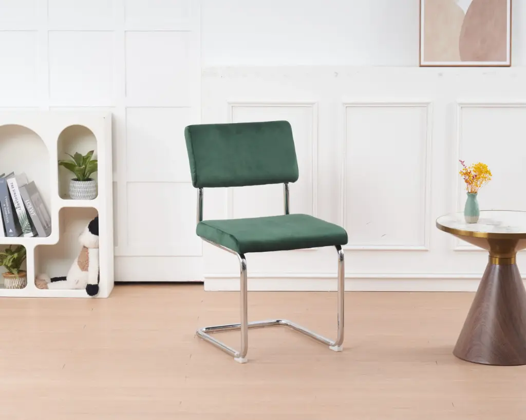 Silla Cesca Cromo pana verde ingles liso