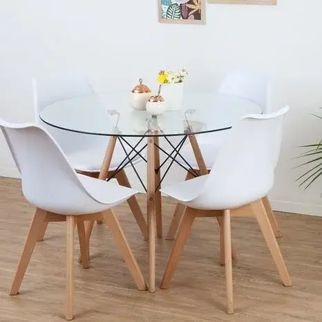 [CMREV1004STPH00B] Combo Mesa Eames Vidrio 80cm +4 silla tulip blanco