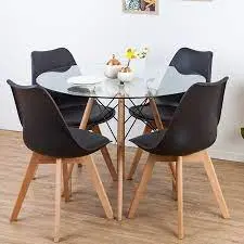 [CMREV1004STPH00N] Combo Mesa Eames Vidrio 80cm+4 silla tulip negro