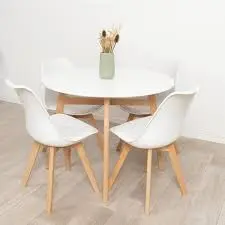 [CMNR904STPH00B] Combo Mesa de 90cm nórdica+4 sillas Tulip Blanco