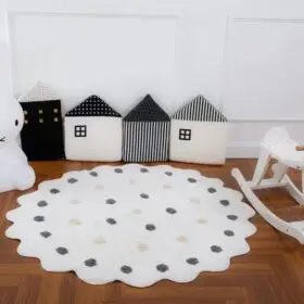[DECO722] Alfombra 100cm Algodón Abcd Blanco Con punto