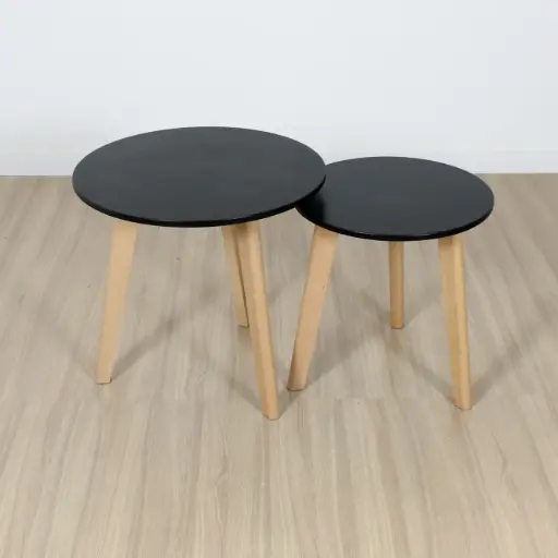 [MRRL200N] Mesa ratona doble redonda laqueada Negro