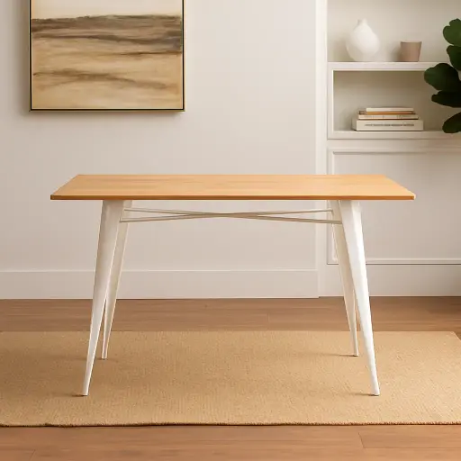 [MTMM12080B] Mesa Tolix Con Madera 120x80cm Importada blanco