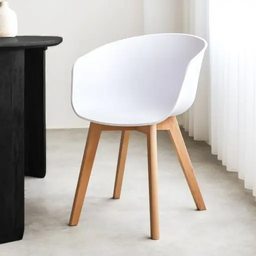 [ONTME00B] Sillon Tulip Base Metal Simil Madera Blanco