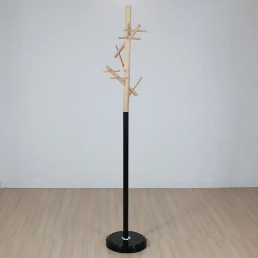 [PRPMM00N] Perchero de 6 ganchos pie metal y madera Negro