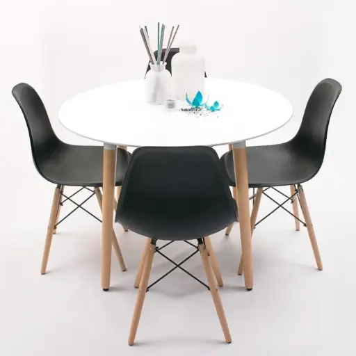 Combo Mesa Eames 100cm Blanco + 4 Sillas Eames Negro