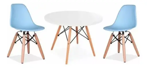 [KCMER2SE00CL] Combo Mesa Eames Blanco + 2 Sillas Eames Kids Niños Celeste