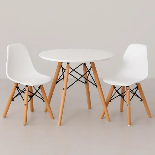 [KCMER2SE00B] Combo Mesa Eames Blanco + 2 Sillas Eames Kids Niños Blanco